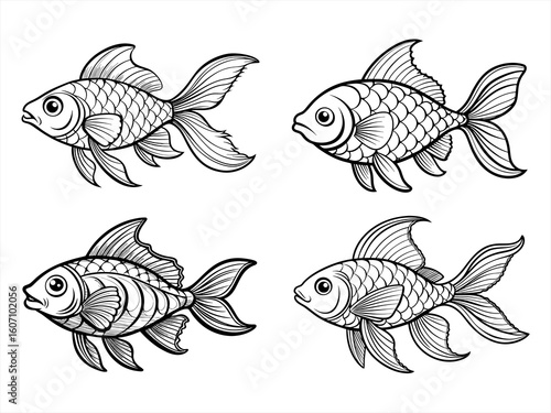 coloring page line art the goldfish black vector bundle