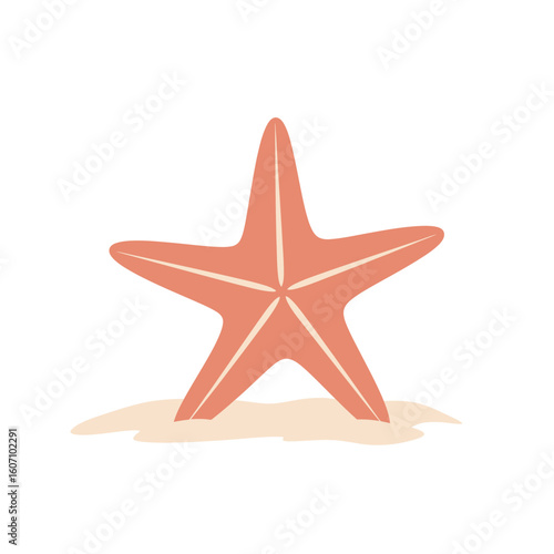 Illustration of a starfish, light orange in color, standing on a small patch of sand.