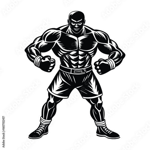 Vector a boxer stand with pose vector silhouette on white background