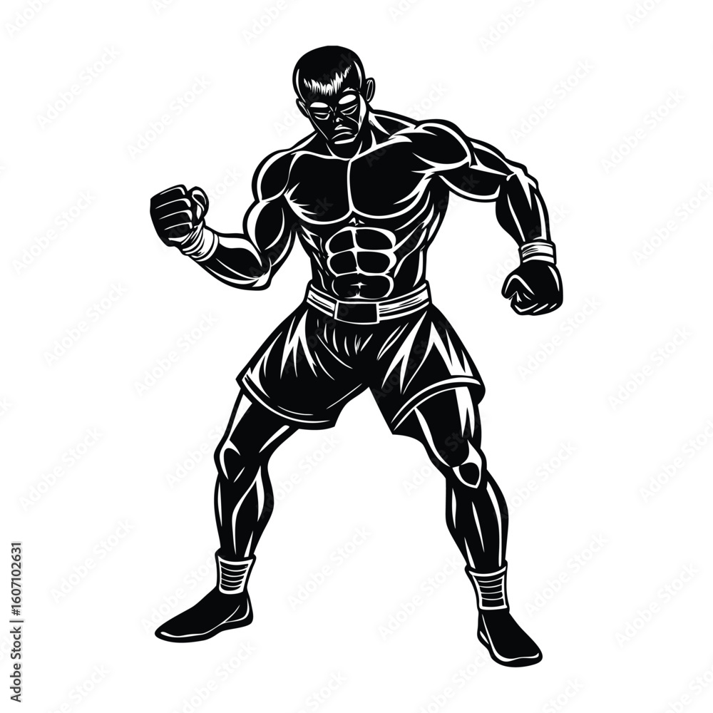 Fototapeta premium Vector a boxer stand with pose vector silhouette on white background