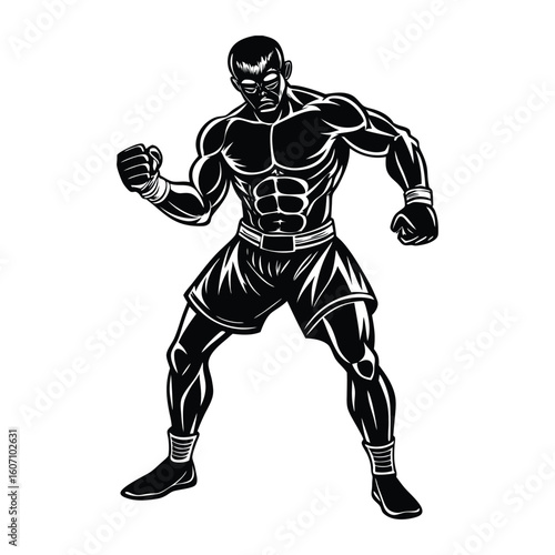 Vector a boxer stand with pose vector silhouette on white background