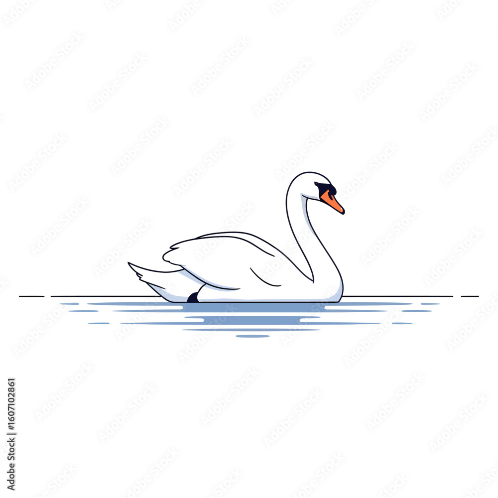 Fototapeta premium A graceful white swan floats serenely on the water, depicted in a minimalist style.