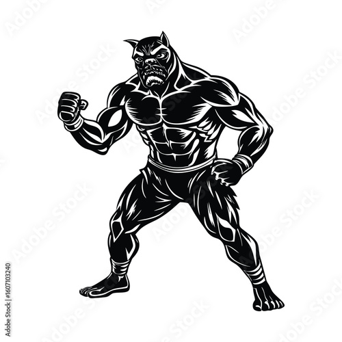 Vector a boxer stand with pose vector silhouette on white background