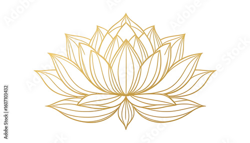 Elegant Gold Lotus Flower Line Art on White Background for Meditation and Spa Decor