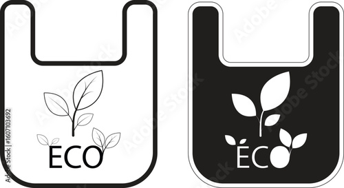Eco bag icon featuring leaf print and ECO text, sustainable tote bag vector for environmentally conscious shopping with transparent background