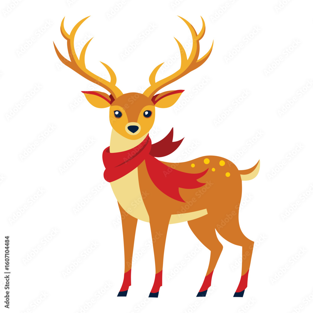 Obraz premium Festive Reindeer Illustration With Red Scarf and Seasonal Christmas Theme