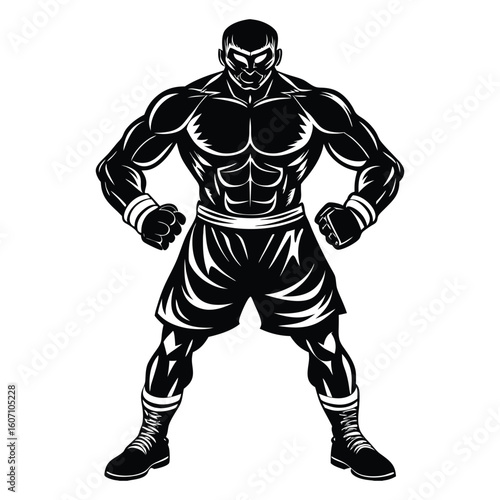 Vector a boxer stand with pose vector silhouette on white background