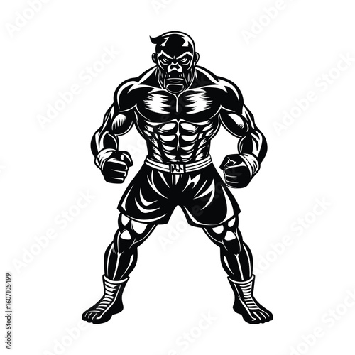 Vector a boxer stand with pose vector silhouette on white background