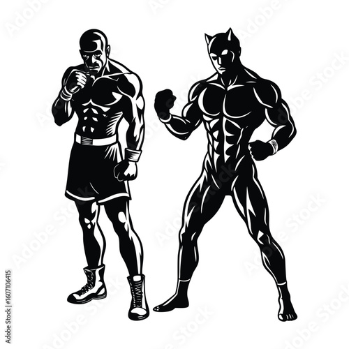 Vector a boxer stand with pose vector silhouette on white background