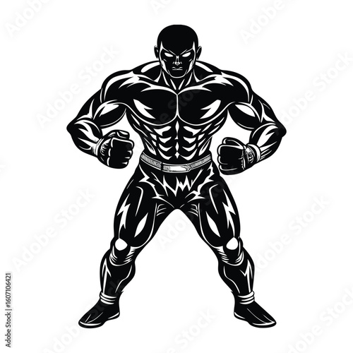 Vector a boxer stand with pose vector silhouette on white background
