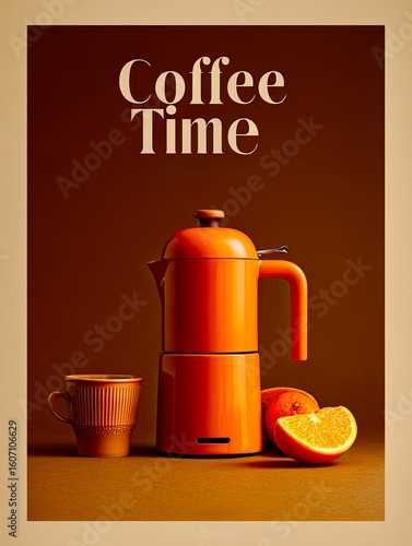 Coffee Machine with Fresh Orange Slices on Warm Toned Background