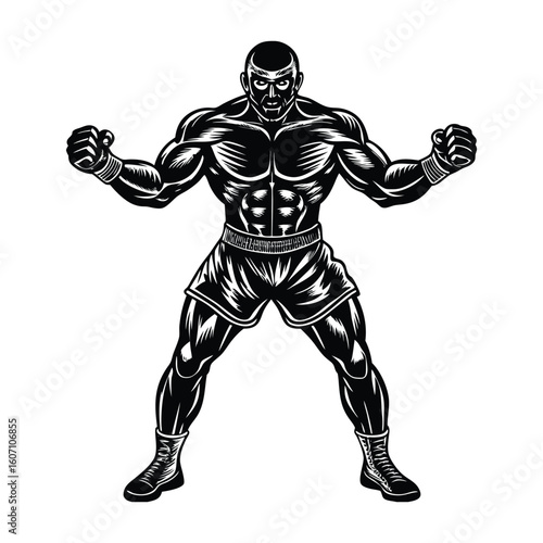 Vector a boxer stand with pose vector silhouette on white background