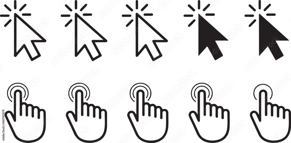 Fototapeta premium Pointer cursor and finger tap icons click hand