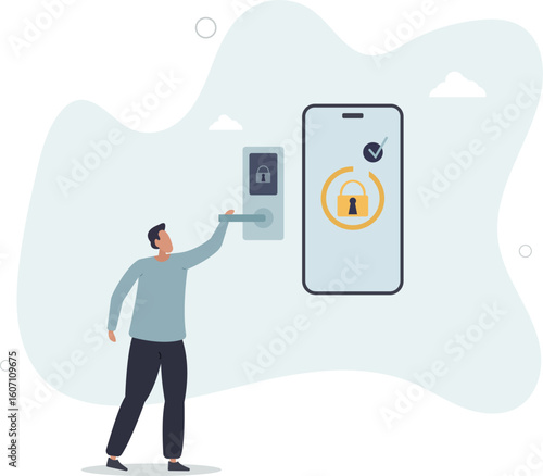 Smart door lock with digital smartphone key access.human life.