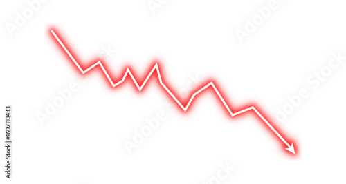 Down fall red neon glow arrow graph business loss concept, stock market investment downward direction, financial loss, stock market crash. Vector illustration.