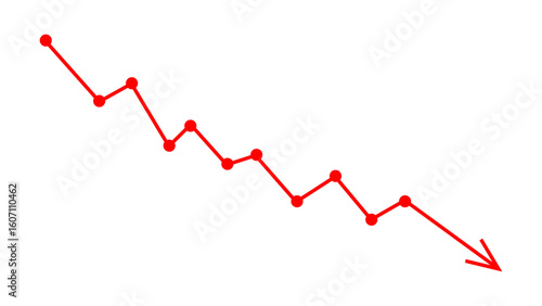 Down fall red arrow graph business loss concept, stock market investment downward direction, financial loss, stock market crash. Vector illustration.