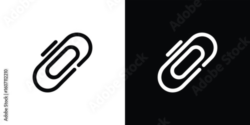 Paperclip Clip Icon Design, Black and White Stationary Element on Transparent Background