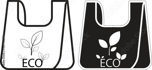Eco reusable grocery bag with leaf emblem, environmentally friendly tote design for green shopping with transparent background