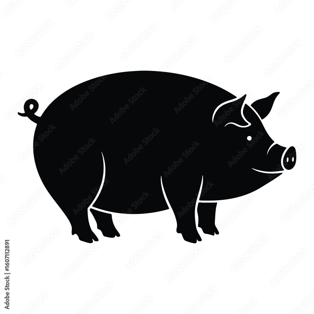 Fototapeta premium Black pig silhouette vector illustration isolated on white background perfect for design projects