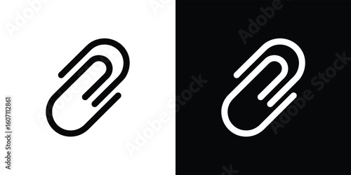 Paperclip Outline Icons Set on White and Black Backgrounds Minimalist Design