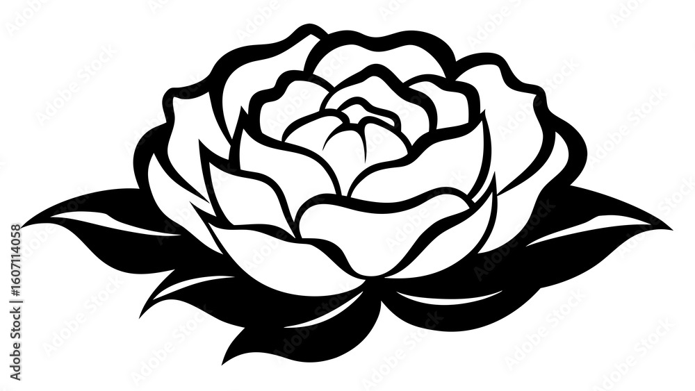 Obraz premium Black and White Sketch Style Peony Flower Illustration