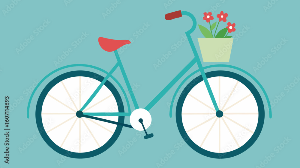 Fototapeta premium Teal Vintage Bicycle with Red Flowers in Basket bike
