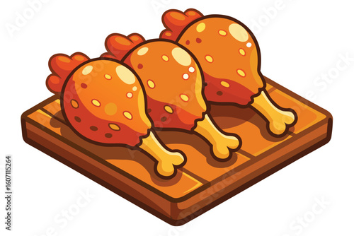 Cartoon Chicken Drumsticks on a Wooden Board Isolated Illustration
