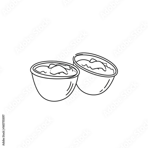 Two bowls of thick, lumpy dip in a hand-drawn minimalist line art style.
