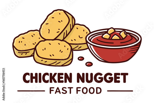 Cartoon Chicken Nuggets with Dipping Sauce Fast Food Illustration Vector