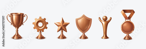 Realistic bronze award icons for competitions achievements and recognition