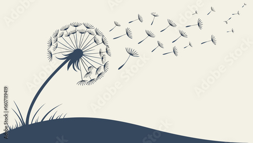 Dandelion with Flying Seeds – Minimal Botanical Vector Illustration
