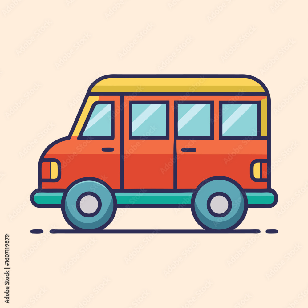 Stylized Illustration of a School Bus with Bright Colors and Bold Outlines Stylized Illustration of a School Bus with Bright Colors and Bold Outlines