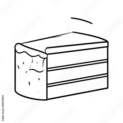 Simple line art drawing of a layered cake slice with frosting on top.