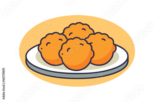 Cartoon Image of Golden Fried Chicken Nuggets on a White Plate