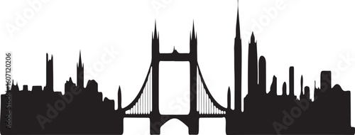 Black silhouette of a suspension bridge and city skyline vector