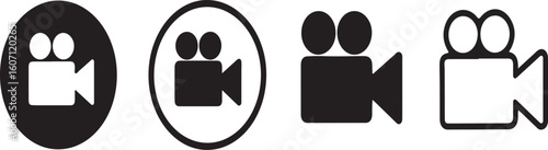 Black video camera icons on white background symbol film
