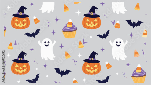 Halloween Seamless Background – Spooky Pattern with Pumpkins, Bats, and Ghosts