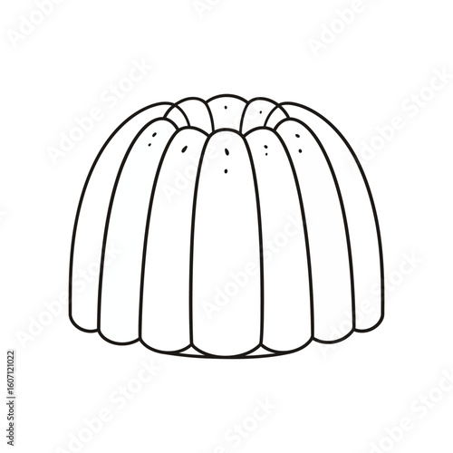 Minimalist line art illustration of a classic fluted jelly mold dessert with simple details.