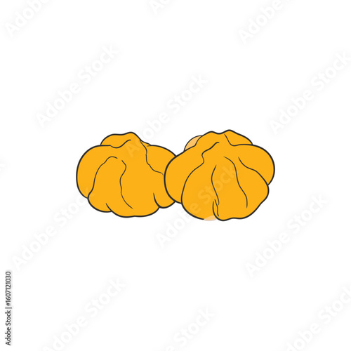 Simple cartoon illustration of two golden yellow cream puffs or choux pastry buns.