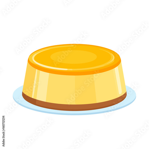 Smooth yellow custard flan with a glossy caramel glaze and a dark brown base.