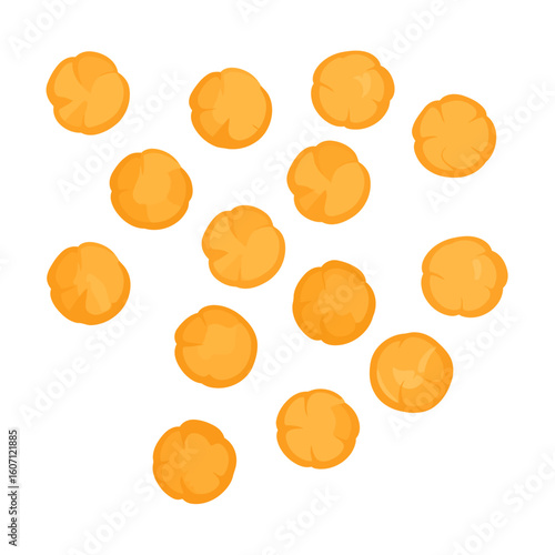 A scattered collection of small, round, golden-orange chickpeas in a simple vector illustration style.