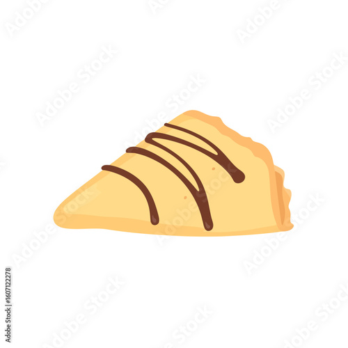 Delicious triangular folded crepe, a classic French pancake drizzled with rich brown chocolate sauce.