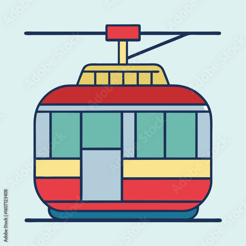 Retro style cable car illustration with bright colors and bold outlines