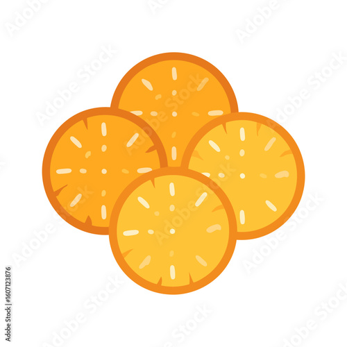 Stylized illustration of four overlapping round orange crackers with textured specks.