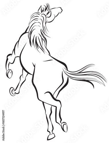 筆書き風の跳ねる馬のイラスト、午年の年賀状素材