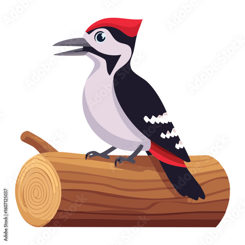 Cute Woodpecker Perched on a Wooden Branch