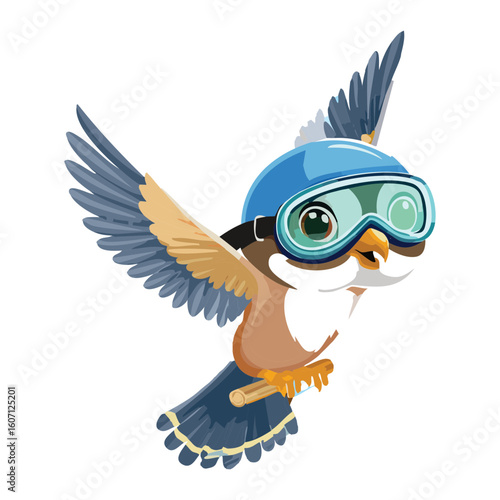 Flying Falcon Wearing Goggles and Helmet