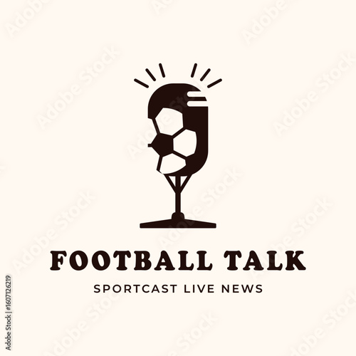 football sport live vintage logo vector minimalist illustration design, football interview logo design