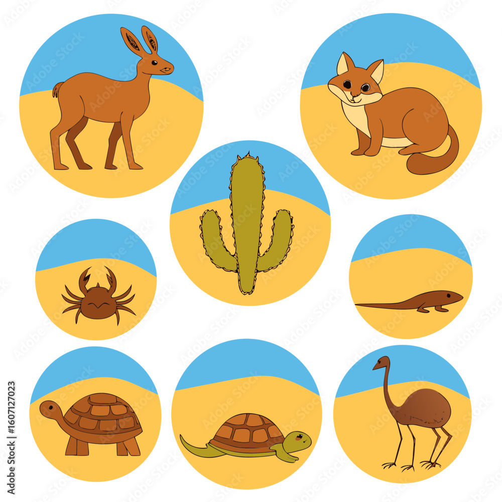 Fototapeta premium Desert Animals and Cactus wildlife camel