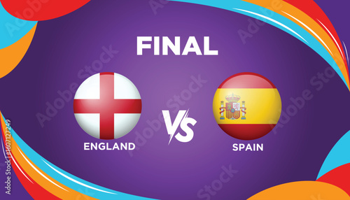 England VS Spain Final broadcast template for sports. UEFA Women's Euro Switzerland 2025. Football or soccer tournament vector illustration graphics. 